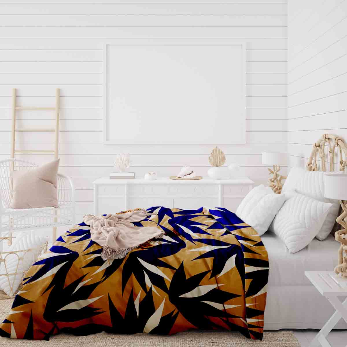 Set di biancheria da letto con coperte terapeutiche marrone con foglie blu