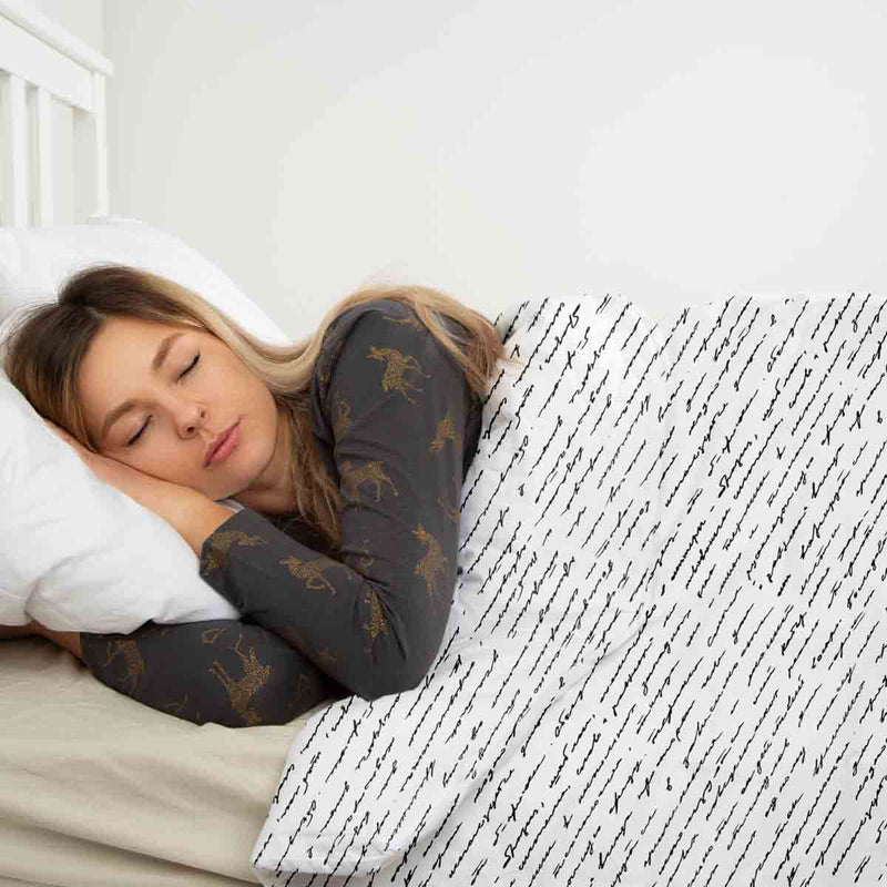 Set di biancheria da letto con coperta terapeutica bianca con scritta
