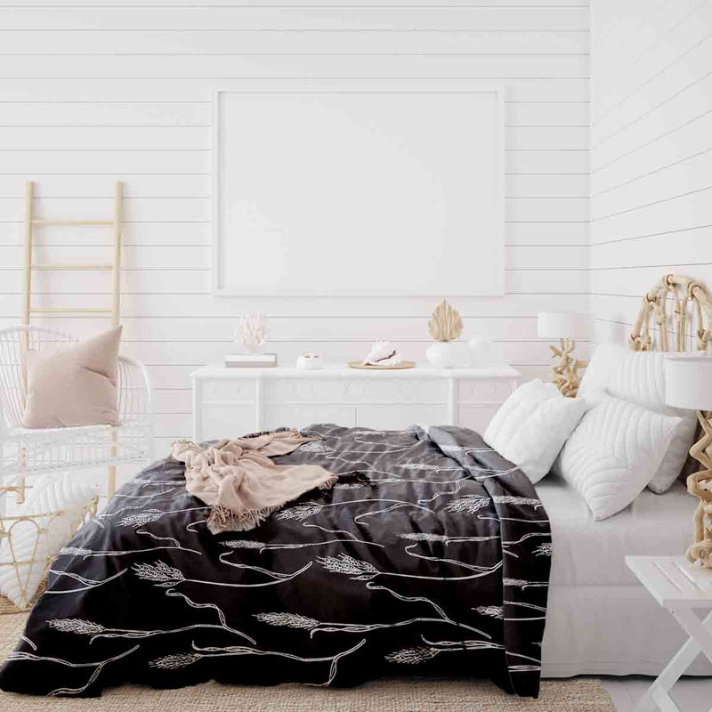 Set di biancheria da letto con coperte terapeutiche grigio scuro con rami bianchi