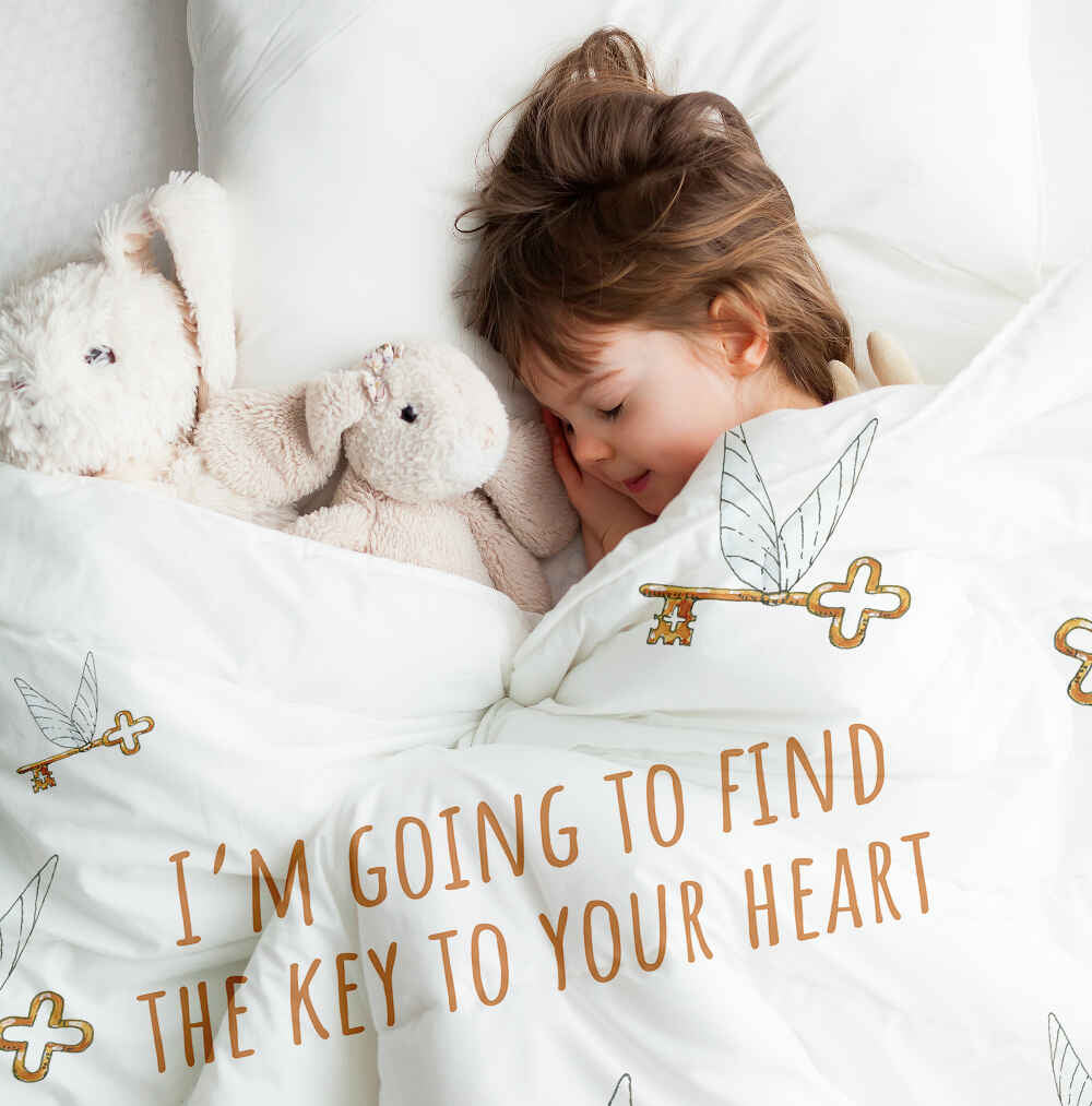 Set di biancheria da letto con coperta terapeutica bianca con chiave volante