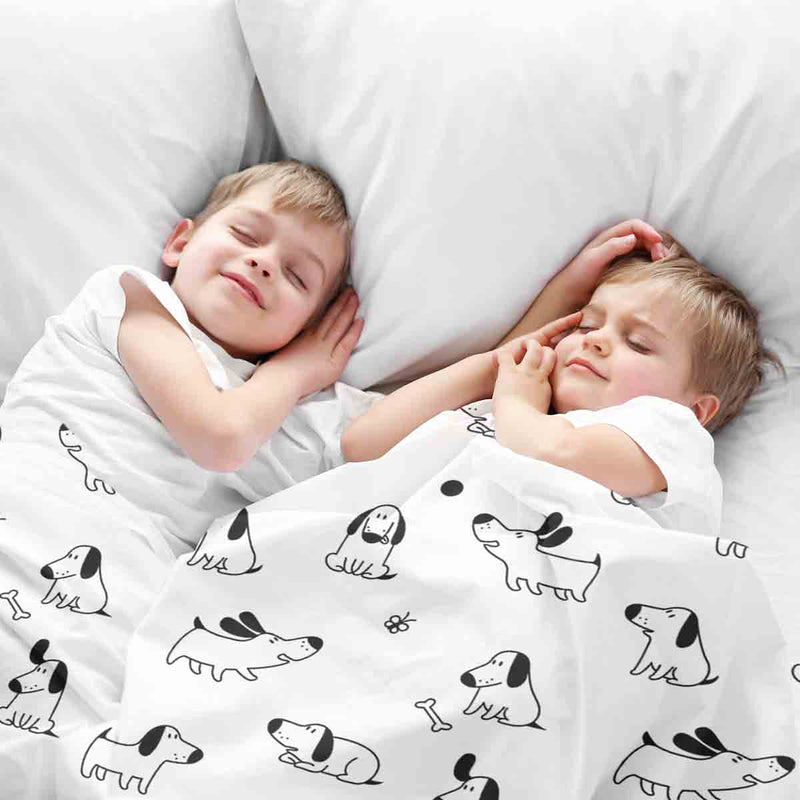 Set di biancheria da letto con coperte terapeutiche bianco con cani