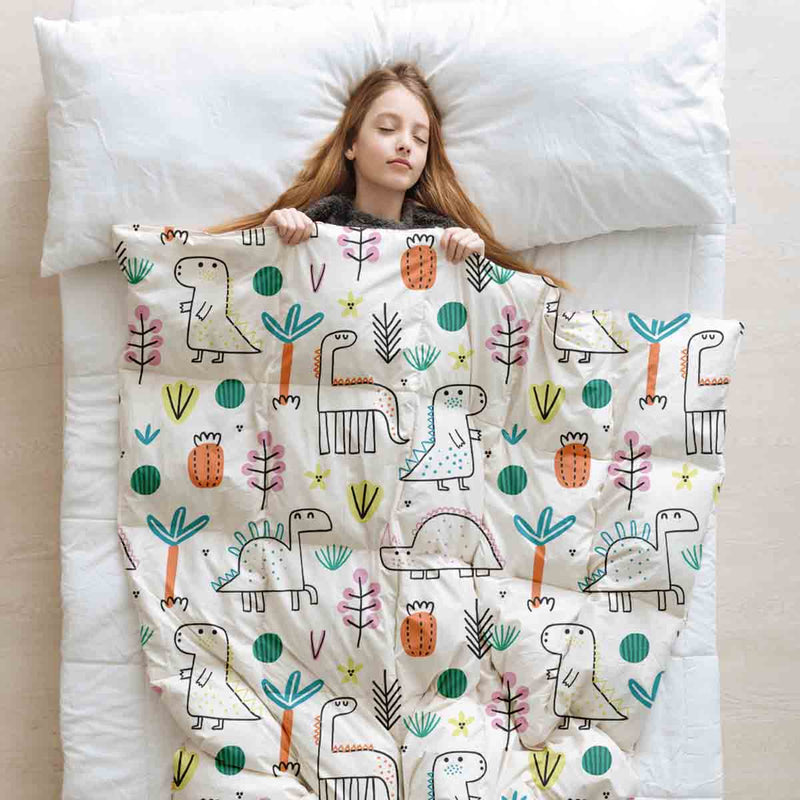 Coperta terapeutica originale - Rivestimento in cotone con dinosauri colorati