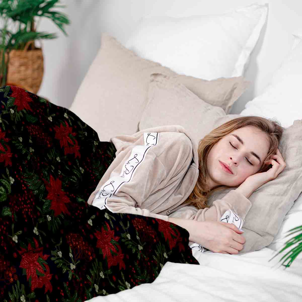 Set di biancheria da letto con coperta terapeutica e stella di Natale rossa