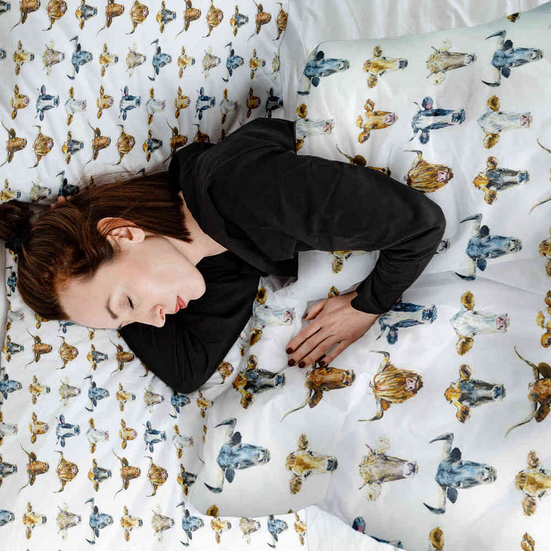 Coperta terapeutica originale - Rivestimento in cotone bianco con teste di toro