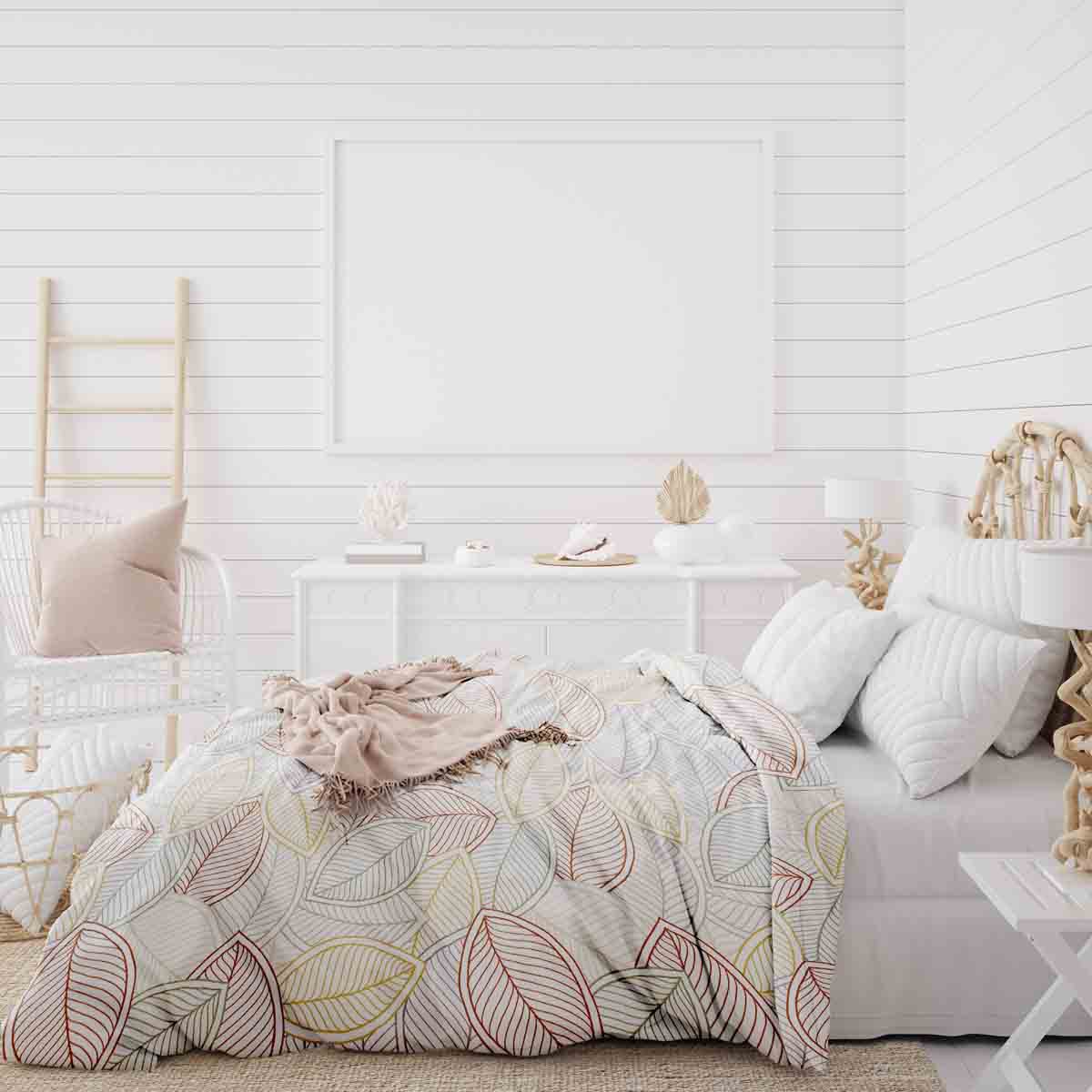 Set di biancheria da letto con coperte terapeutiche e foglie di palma colorate