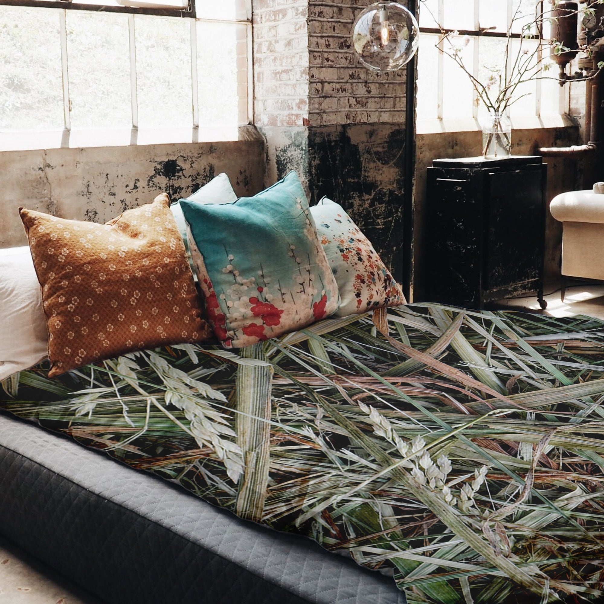 Set di biancheria da letto con coperta terapeutica bianca con paglia