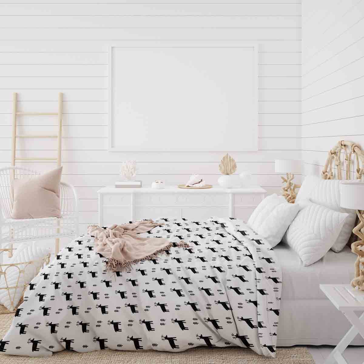 Set di biancheria da letto con coperte terapeutiche bianco con renne