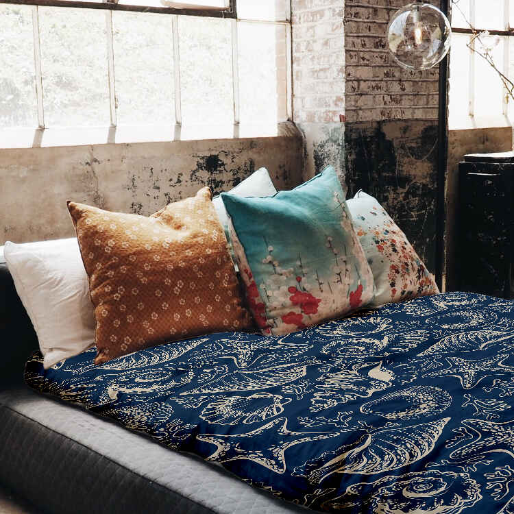 Set di biancheria da letto con coperte terapeutiche blu con conchiglie