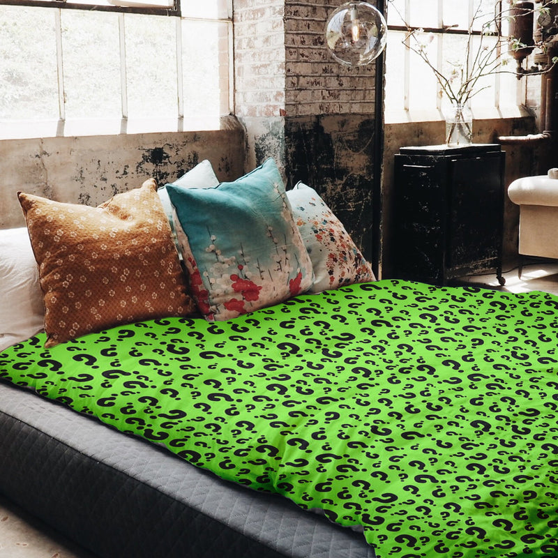 Set di biancheria da letto con coperta terapeutica verde chiaro con punto interrogativo