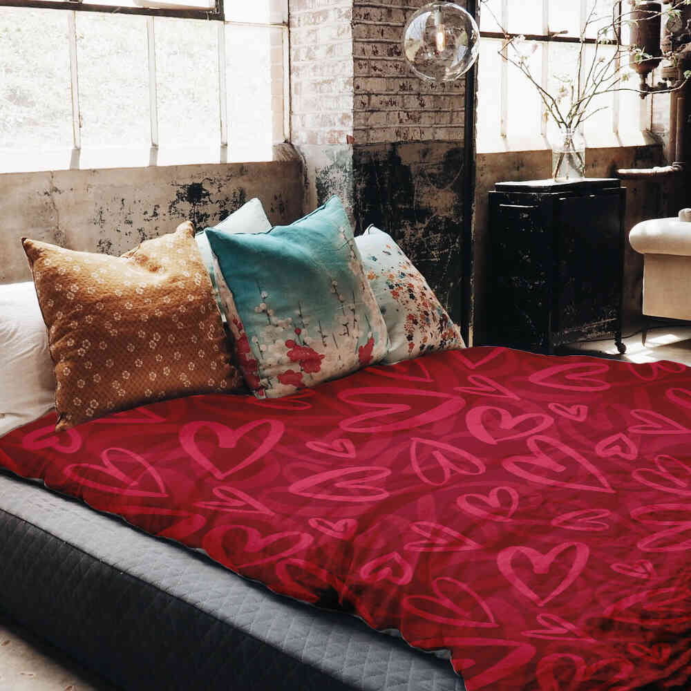 Coperta terapeutica originale - Rivestimento in cotone rosso con motivo a cuore rosa