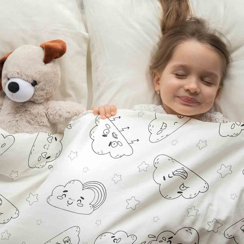 Coperta terapeutica originale - Rivestimento in cotone bianco con divertenti nuvole
