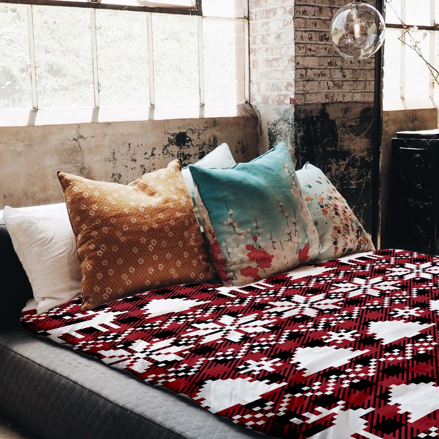 Set di biancheria da letto con coperta terapeutica a quadri con motivi natalizi