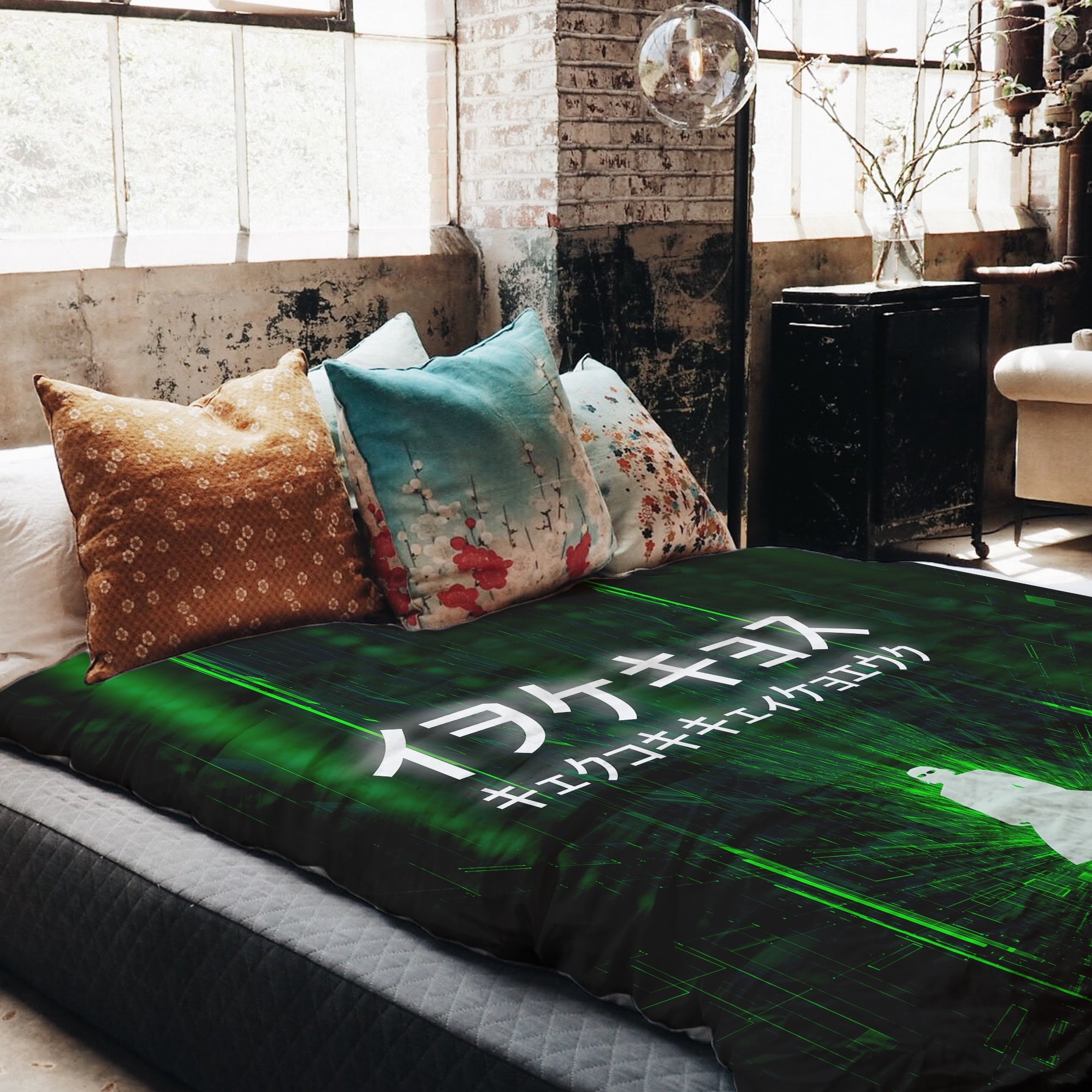 Coperta terapeutica originale - Rivestimento in cotone verde con caratteri scritti