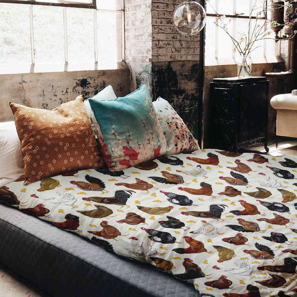 Set di biancheria da letto con coperte terapeutiche bianco con molti polli