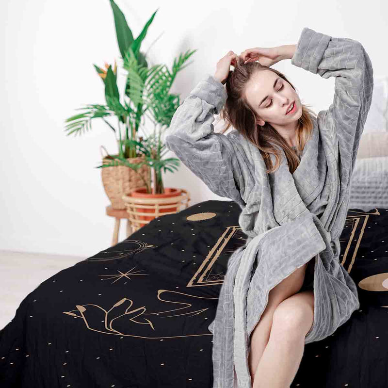 Coperta terapeutica originale - Rivestimento in cotone nero con sole, luna e stelle