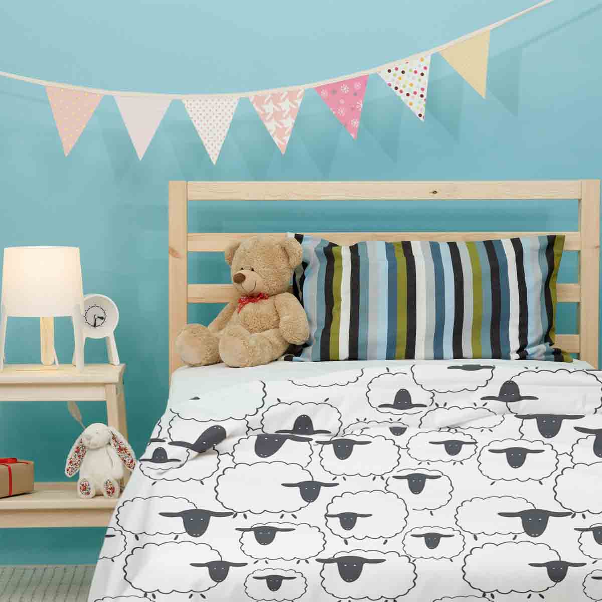 Set di biancheria da letto con coperte terapeutiche bianco con pecore