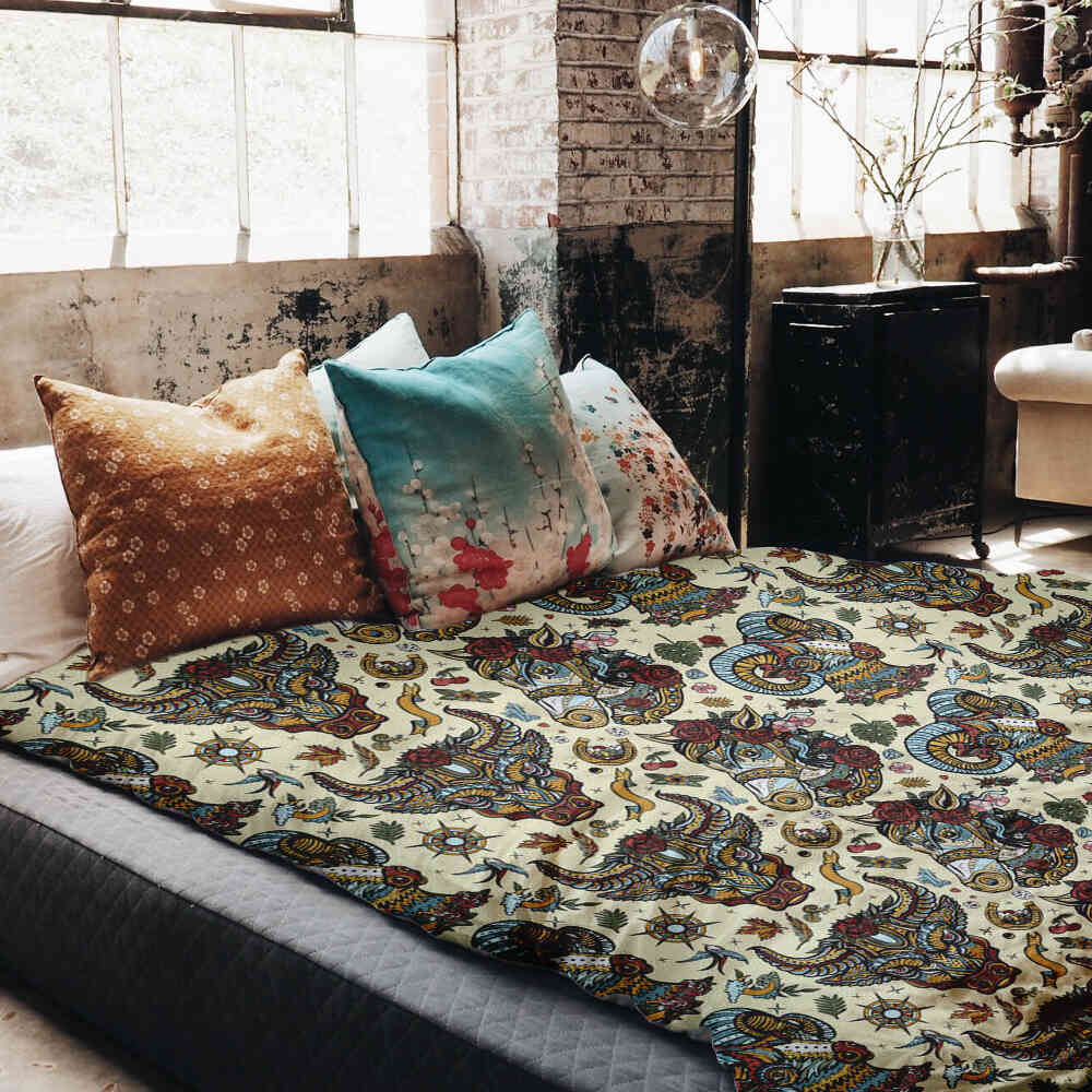 Set di biancheria da letto con coperte terapeutiche e teste di animali colorate