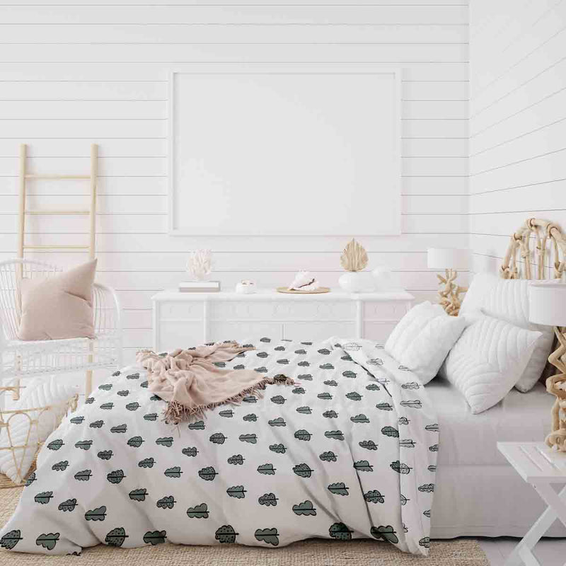 Set di biancheria da letto con coperta terapeutica bianca con alberelli