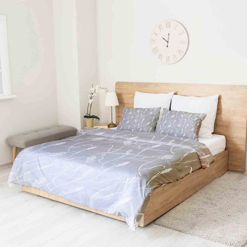 Set di biancheria da letto con coperte terapeutiche grigio scuro con rami bianchi
