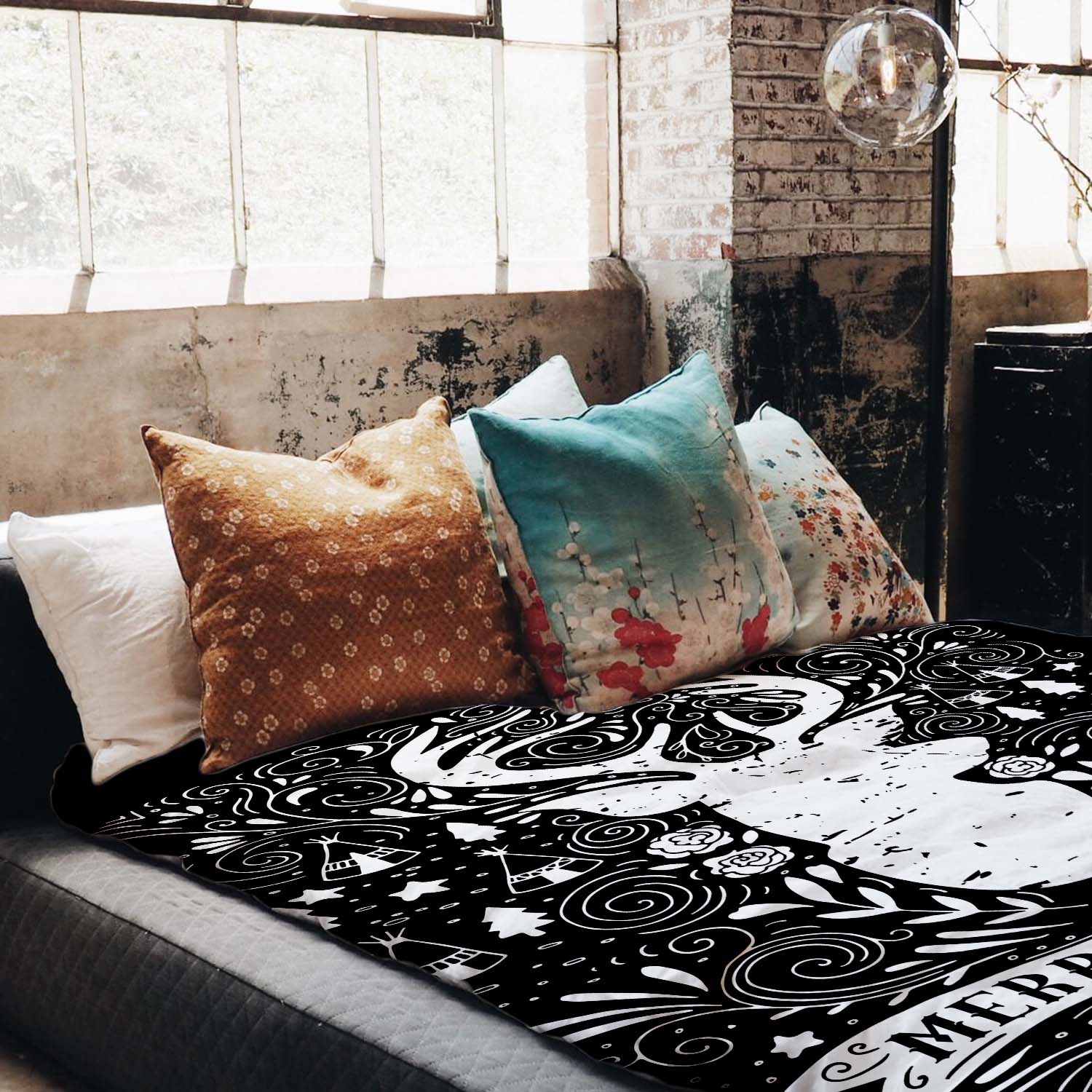 Set di biancheria da letto con coperta terapeutica nero Buon Natale