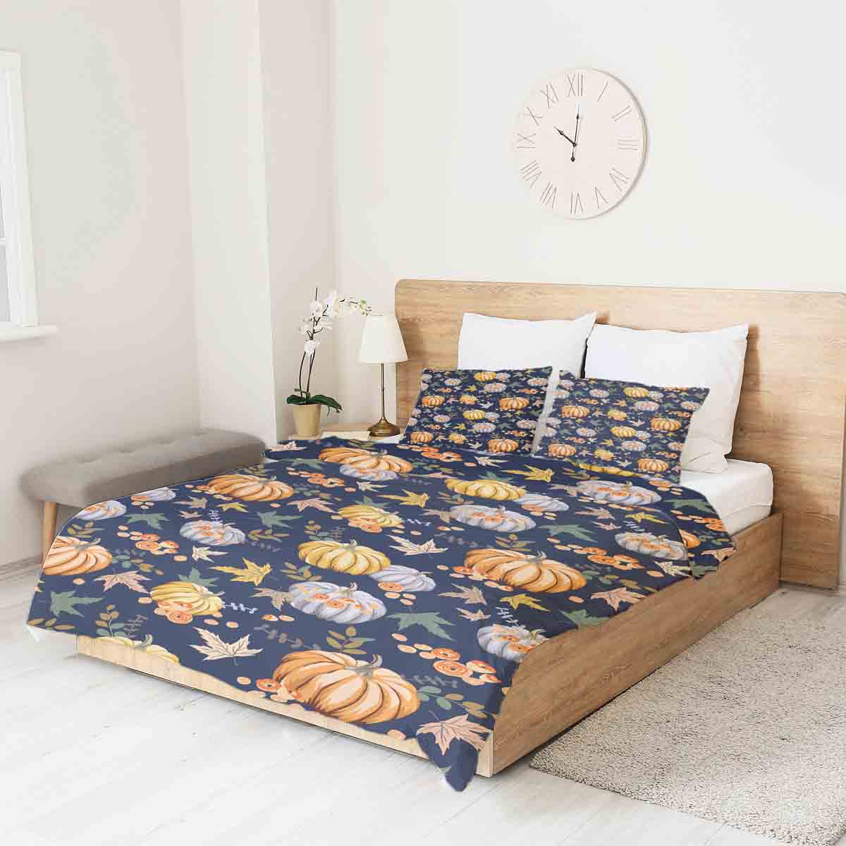 Coperta terapeutica originale - Rivestimento in cotone blu con zucche