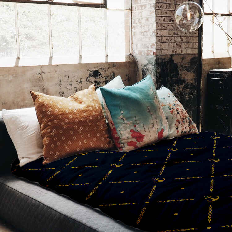 Set di biancheria da letto con coperte terapeutiche blu con ancora