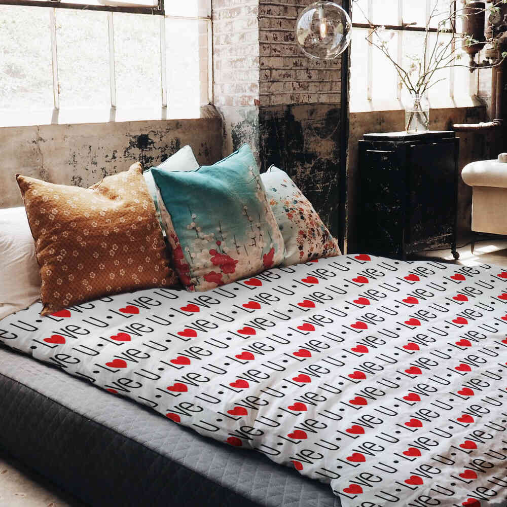 Set di biancheria da letto con coperta terapeutica bianca Love U