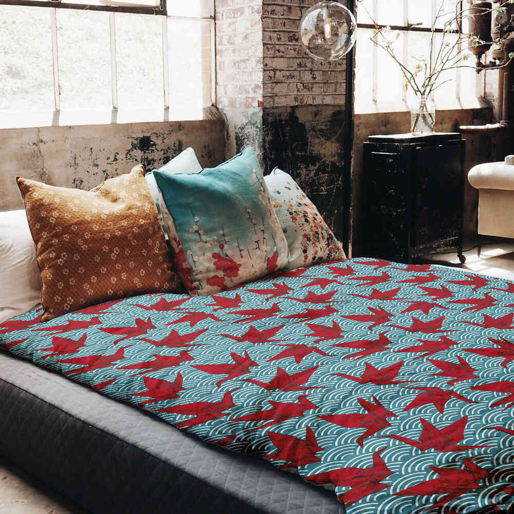 Set di biancheria da letto con coperta terapeutica rosso origami