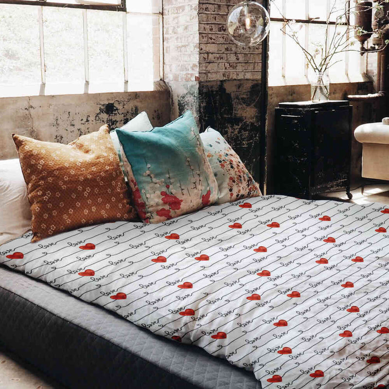 Coperta terapeutica originale - Rivestimento in cotone bianco con scritta Love