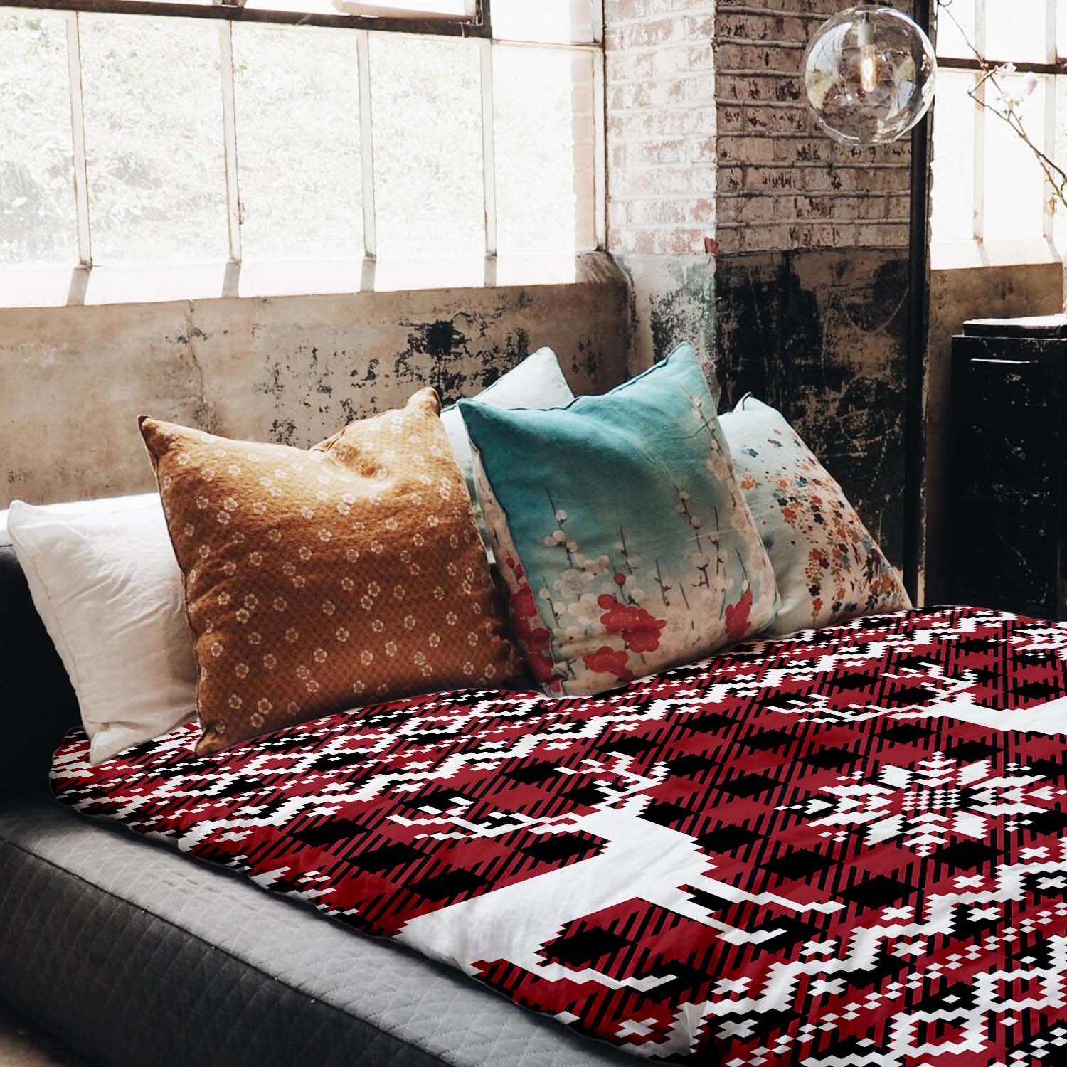 Set di biancheria da letto con coperta terapeutica a quadri con renna