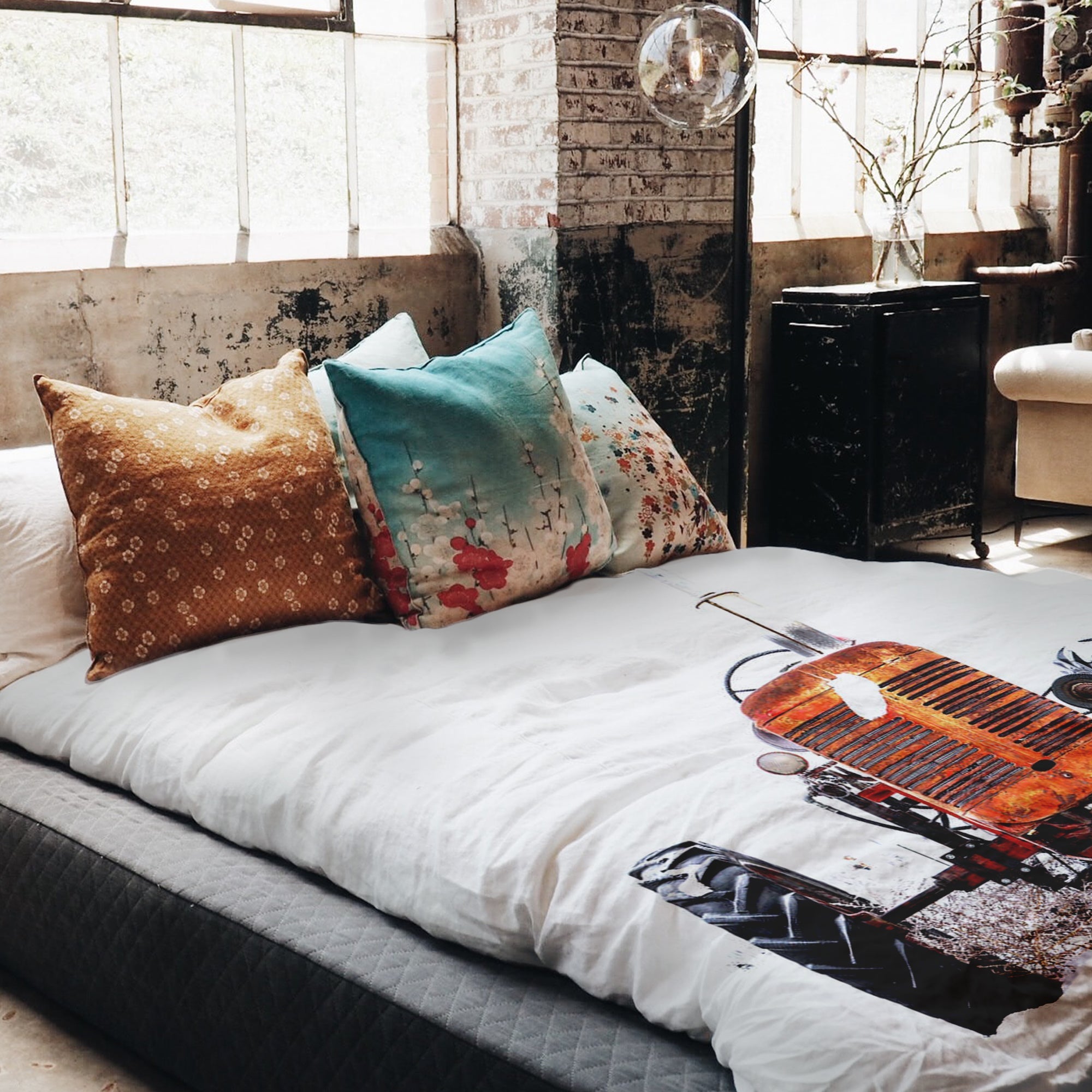 Set di biancheria da letto con coperta terapeutica Trattore in arancione