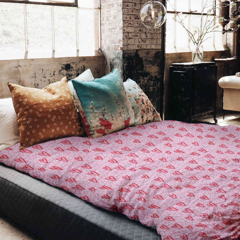 Coperta terapeutica originale - Rivestimento in cotone rosa con cuori rossi