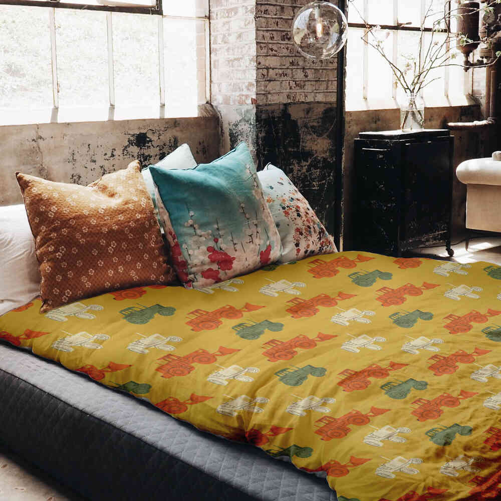 Set di biancheria da letto con coperte terapeutiche arancioni con trattori