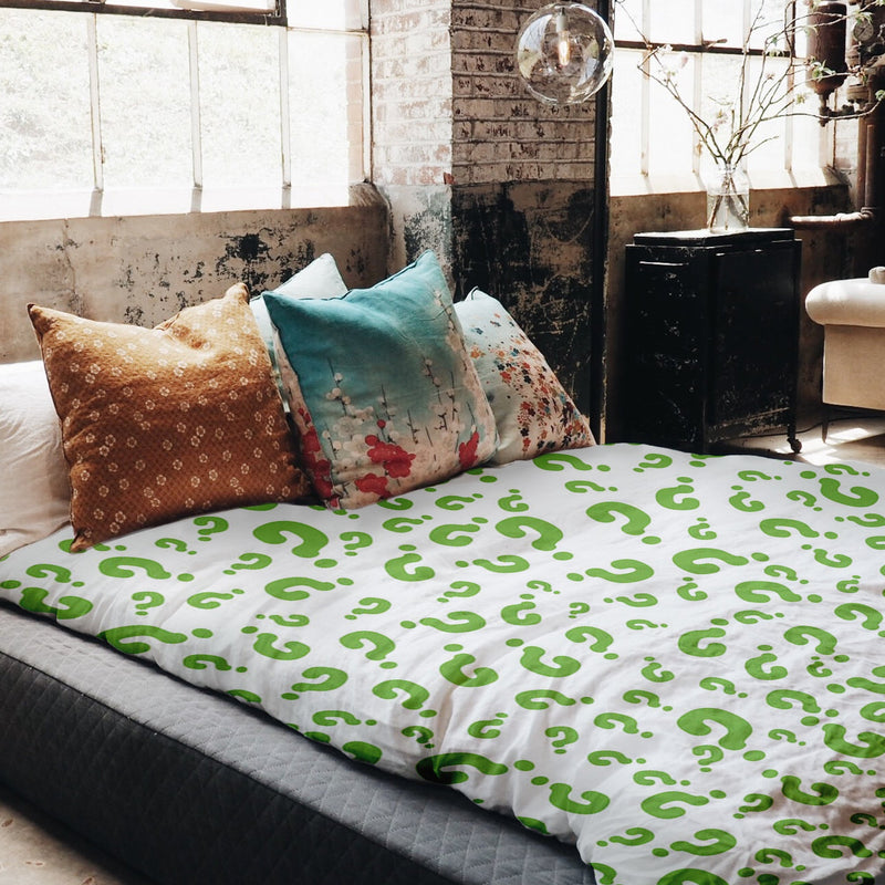 Set di biancheria da letto con coperte terapeutiche Punti interrogativi verdi