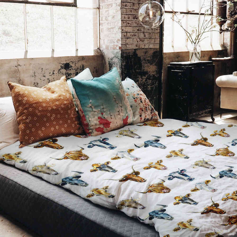 Set di biancheria da letto con coperte terapeutiche bianche con teste di toro