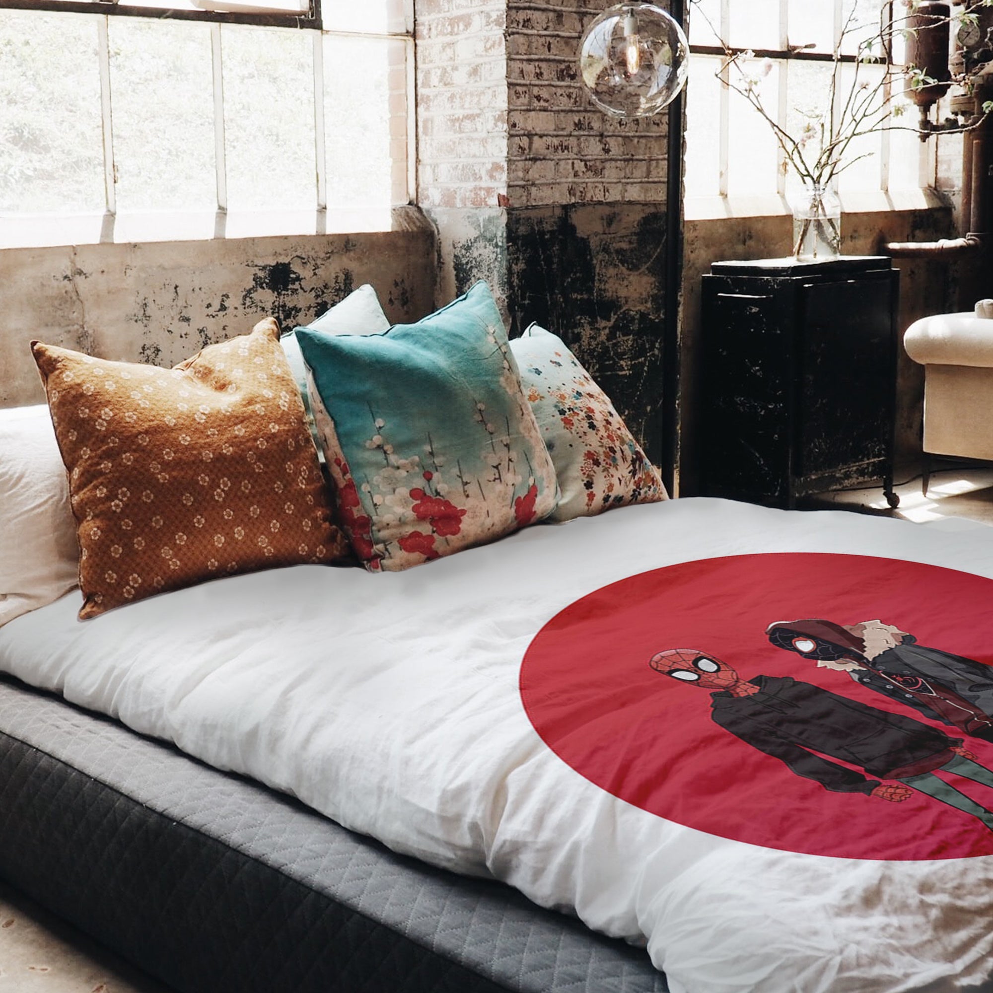 Set di biancheria da letto con coperta terapeutica bianca con Spiderman