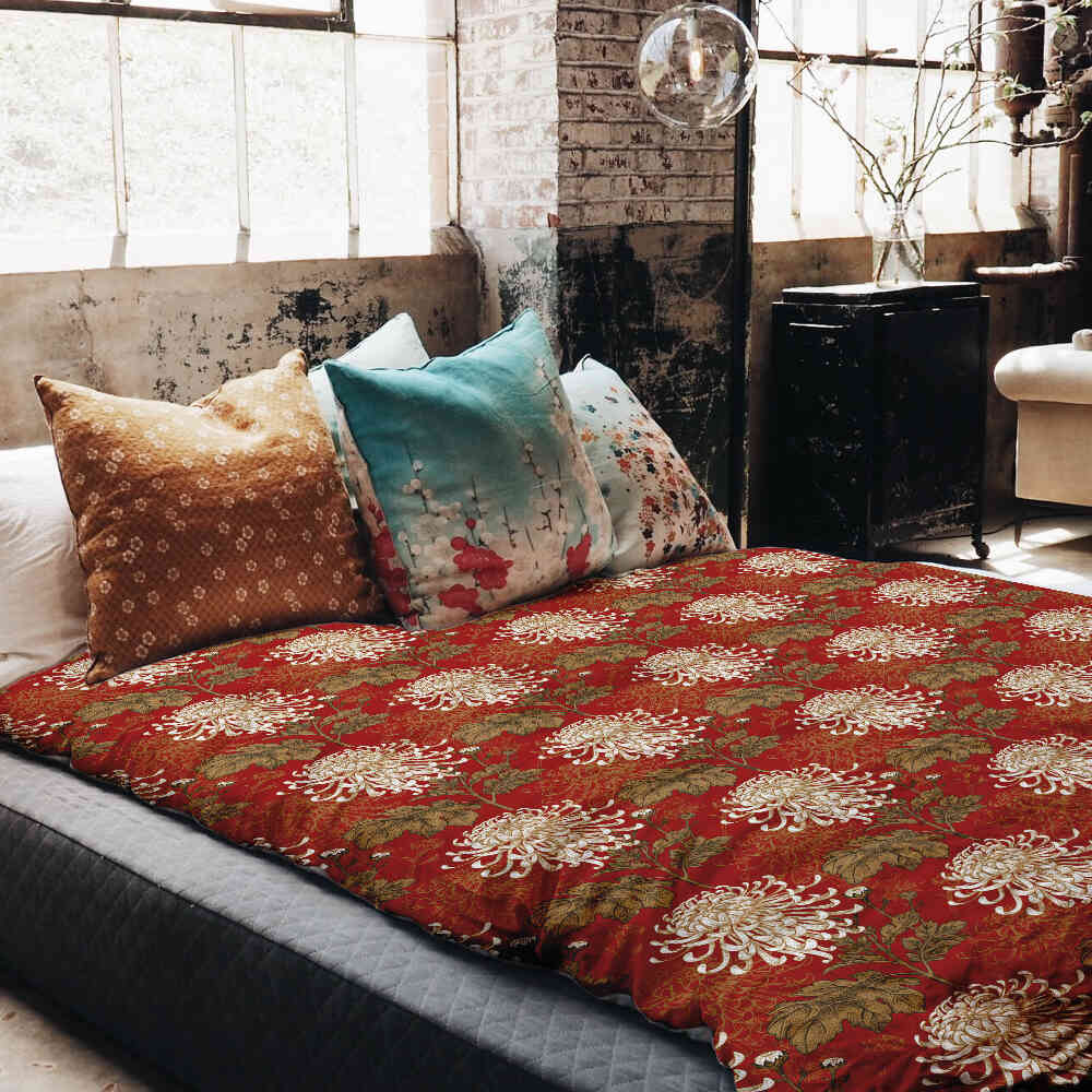 Set di biancheria da letto con coperta terapeutica Rosso grande fiore