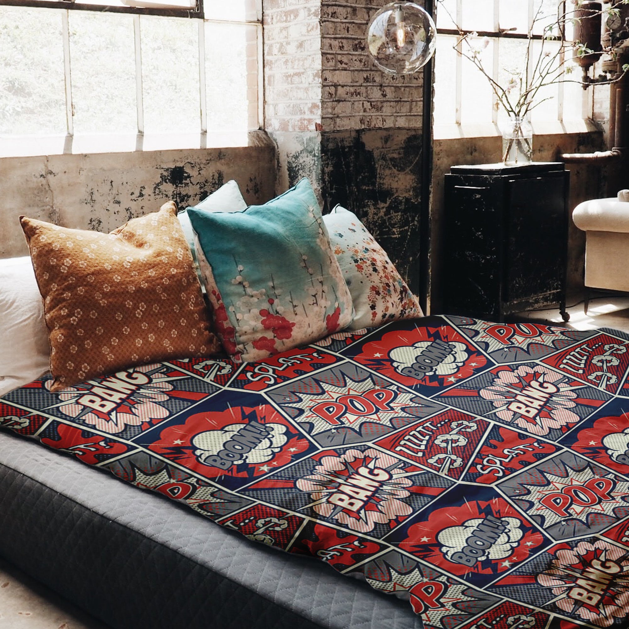 Set di biancheria da letto con coperta terapeutica rossa con fumetto