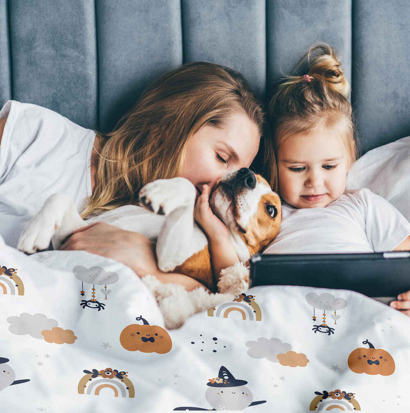 Set di biancheria da letto con coperta terapeutica bianca autunnale