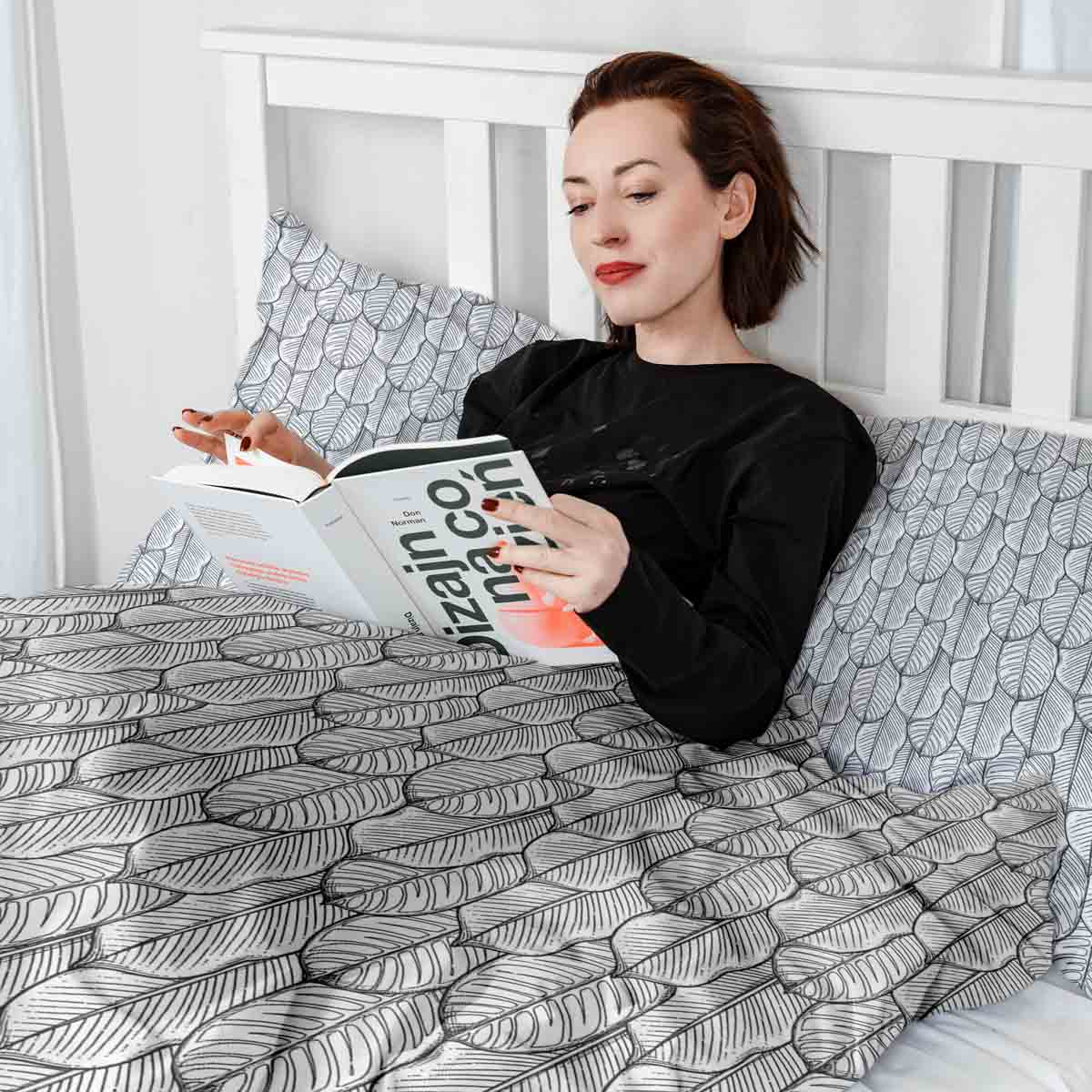 Set di biancheria da letto con coperte terapeutiche grigie con foglie di acero