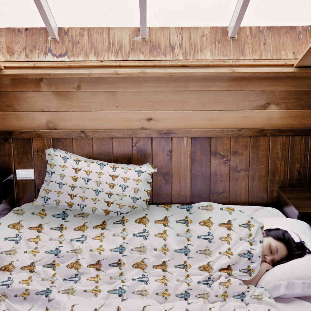 Coperta terapeutica originale - Rivestimento in cotone bianco con teste di toro