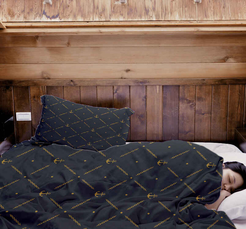 Set di biancheria da letto con coperte terapeutiche blu con ancora