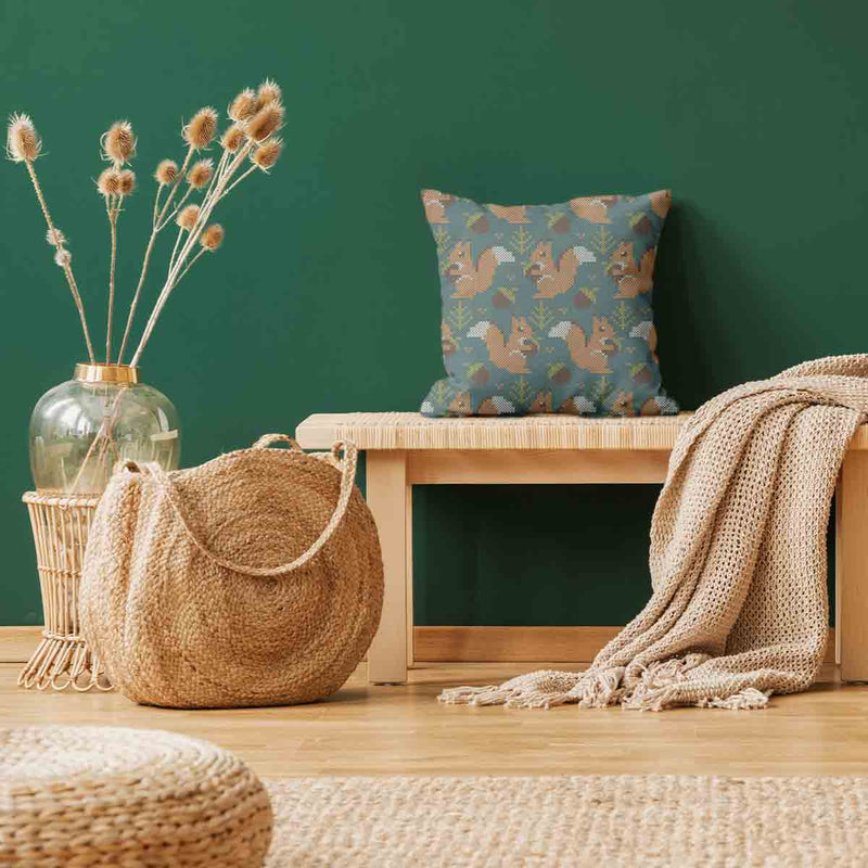Cuscino salute verde con scoiattolo