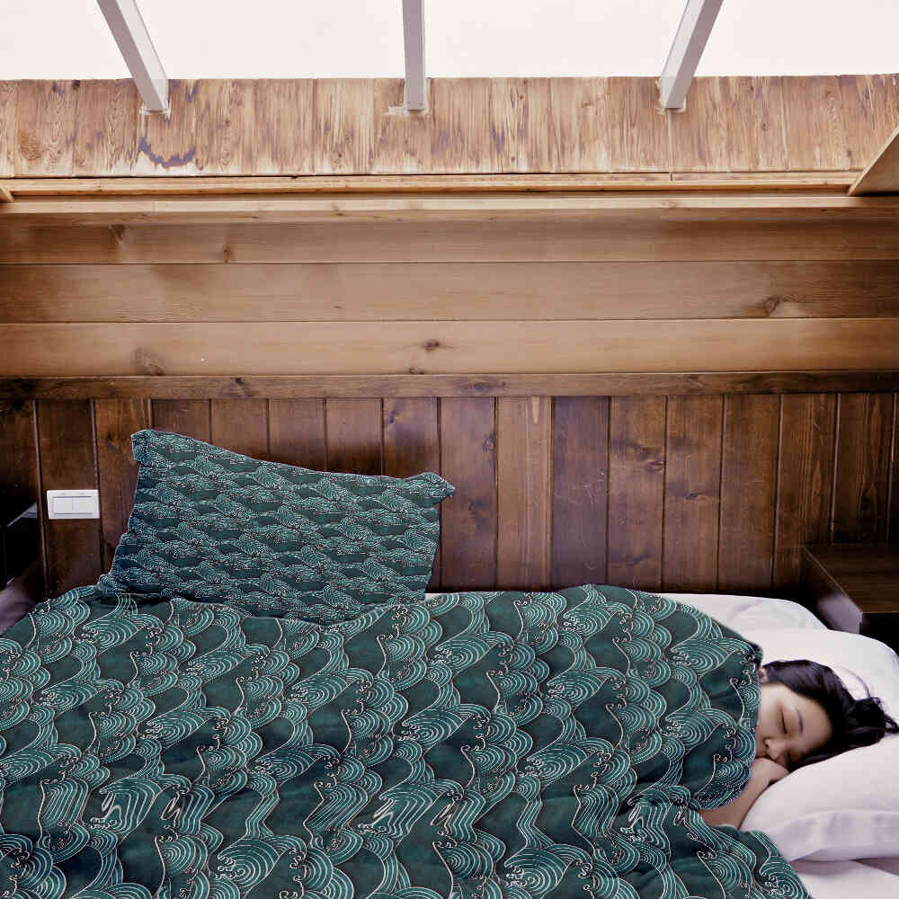 Set di biancheria da letto con coperta terapeutica onde turchese-verde