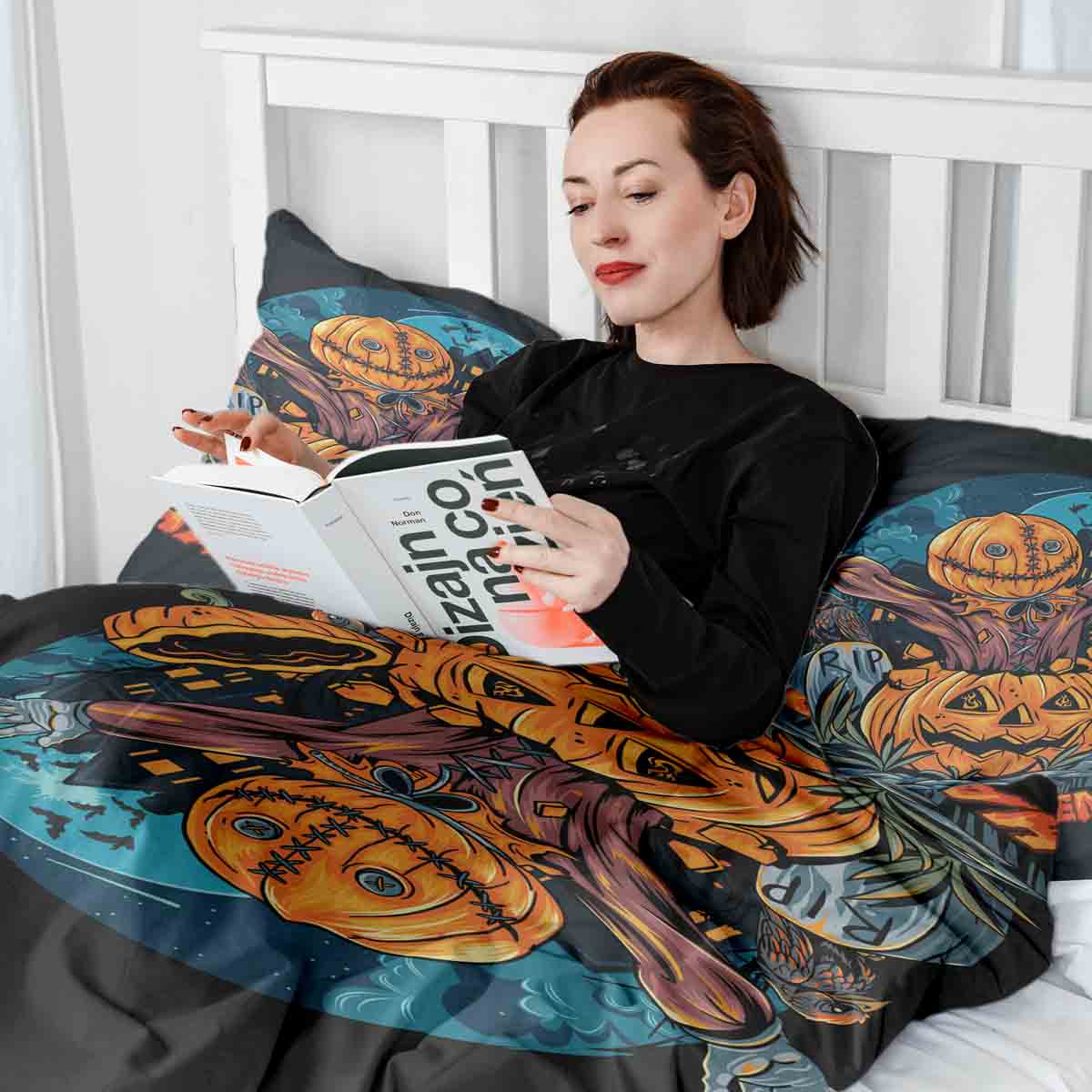 Set di biancheria da letto con coperta terapeutica Halloween Zucca