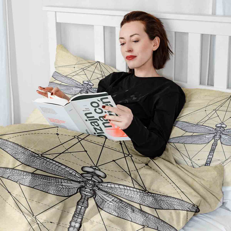 Set di biancheria da letto con coperta terapeutica gialla con libellula