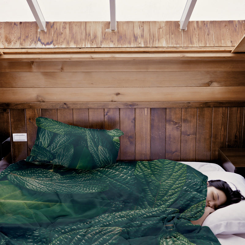 Set di biancheria da letto con coperte terapeutiche Foglie verdi