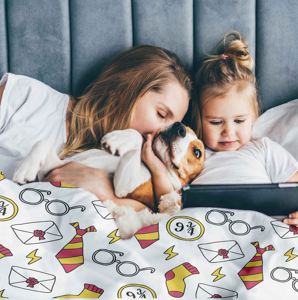 Set di biancheria da letto con coperta terapeutica bianca scuola di magia