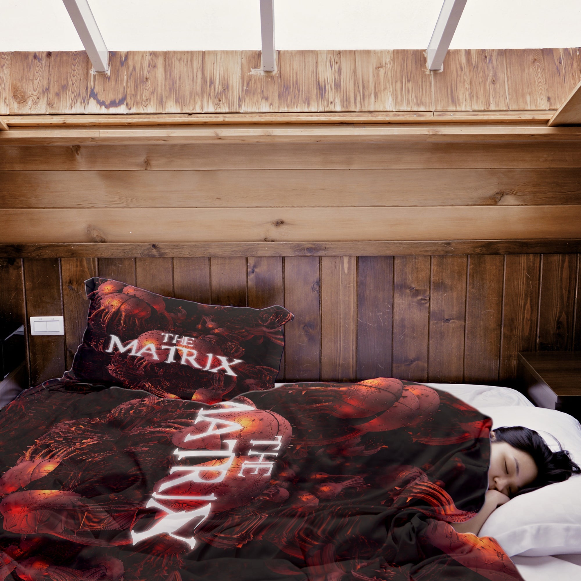 Set di biancheria da letto con coperta terapeutica rosso scritta The Matrix
