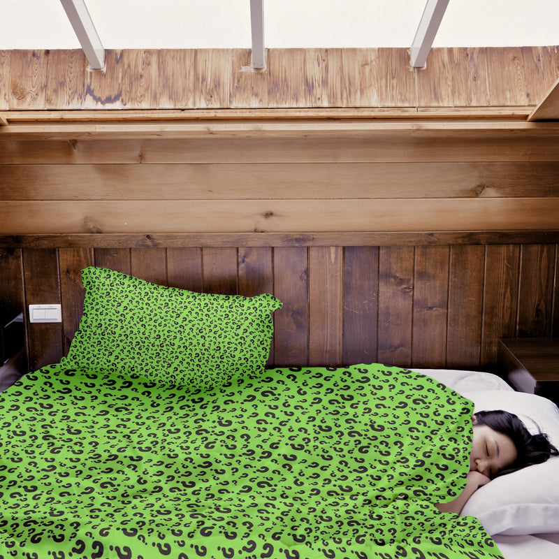 Set di biancheria da letto con coperta terapeutica verde chiaro con punto interrogativo